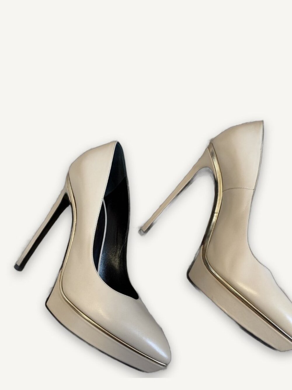 Saint Laurent Janis Platform Pumps Cream Gold Trim 37.5 (US 7.5)